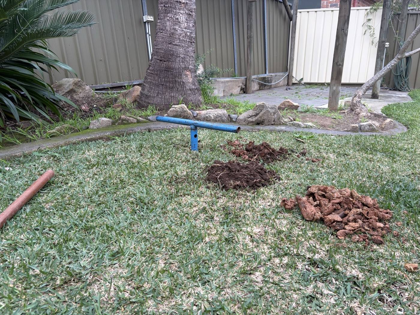 Hand auger mid-borehole in a Panania backyard