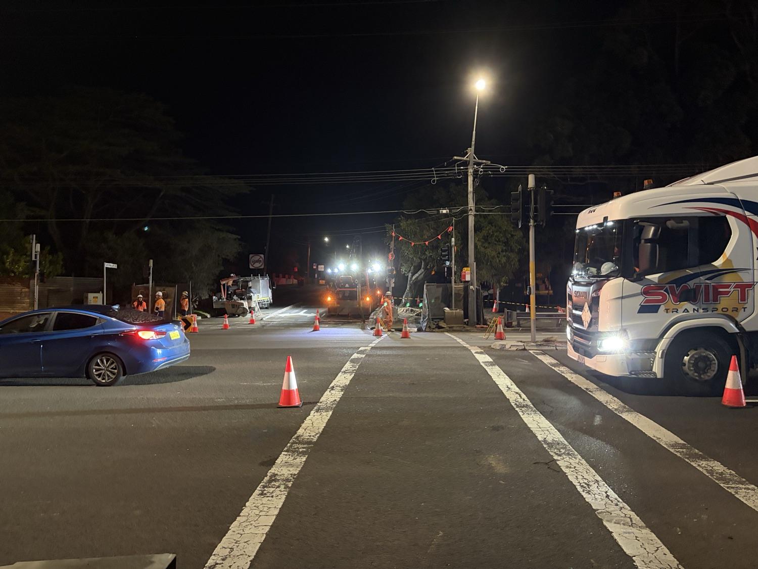 The SFGEO team on night works at a Sydney intersection