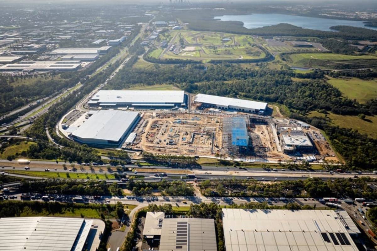 Aerial view of geotechnical site support at the Light Horse Interchange, Eastern Creek