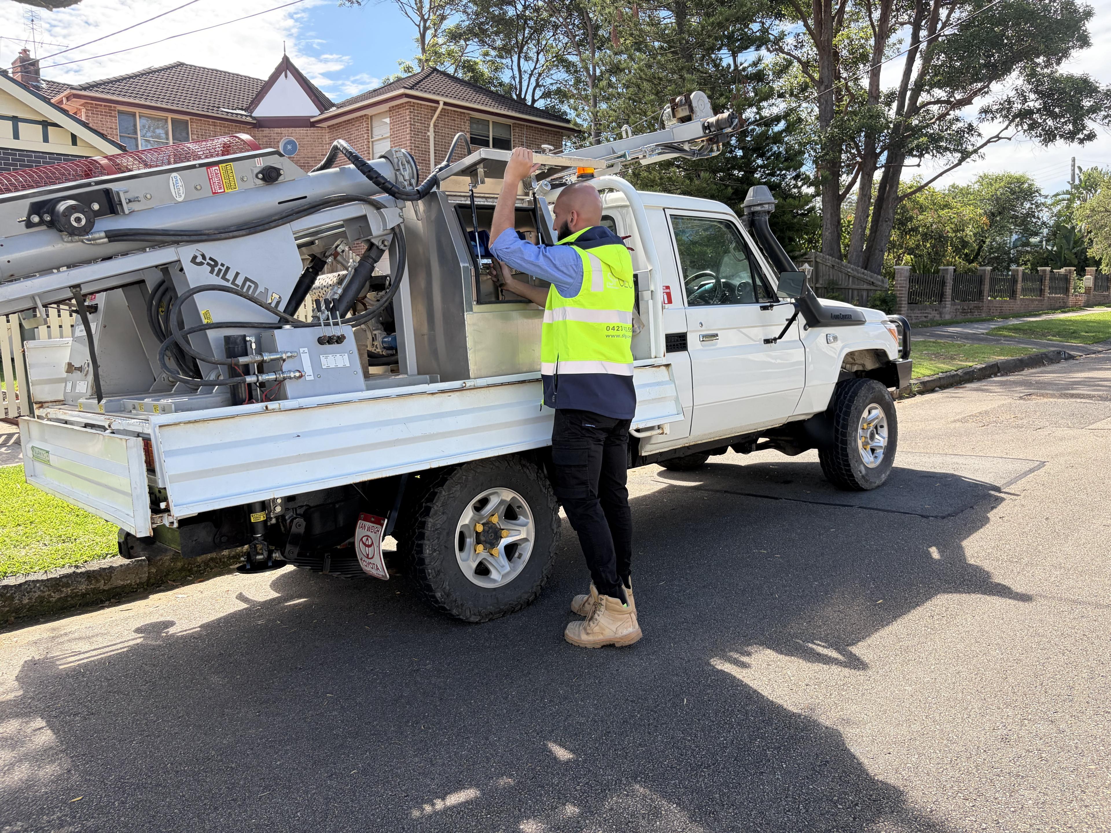 SFGEO geotechnical engineer supervising field drilling operations.